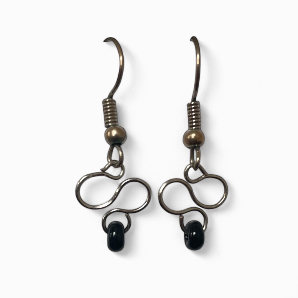 Silver Infinity Earrings with Black Beads